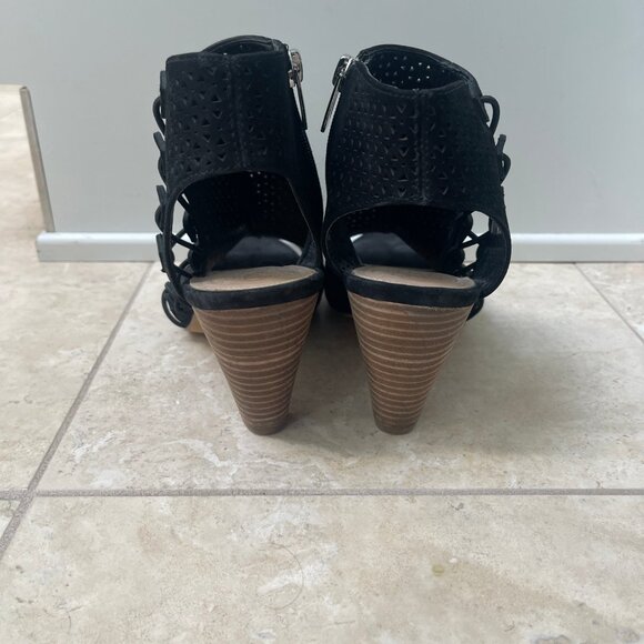 Vince Camuto Elison Nubuck Leather Peep Toe Heeled Sandal Bootie, Size 9M, Black - Picture 6 of 9